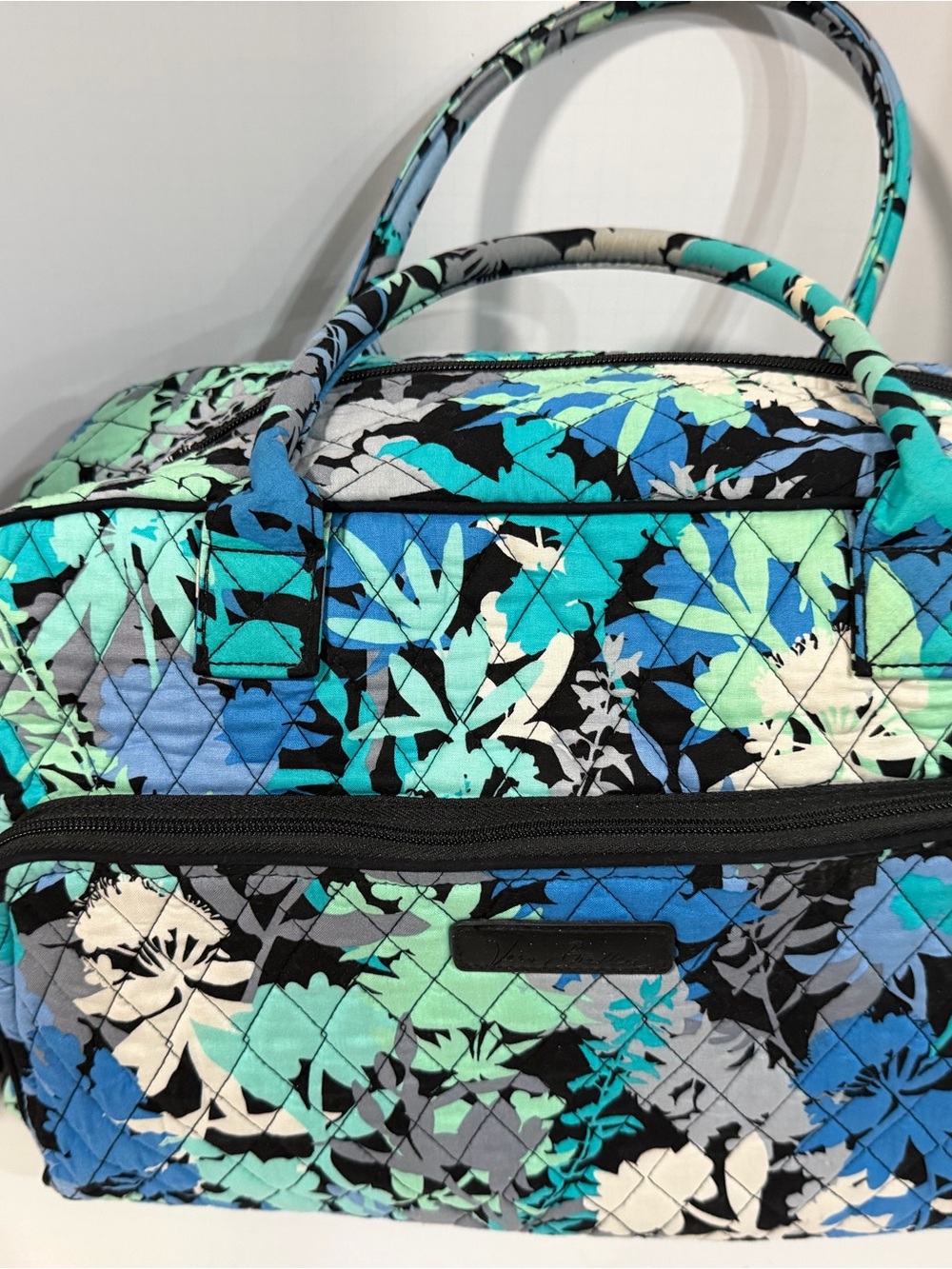 Vera Bradley Quilted Travel Tote in Teal, Aqua, Blue and Black